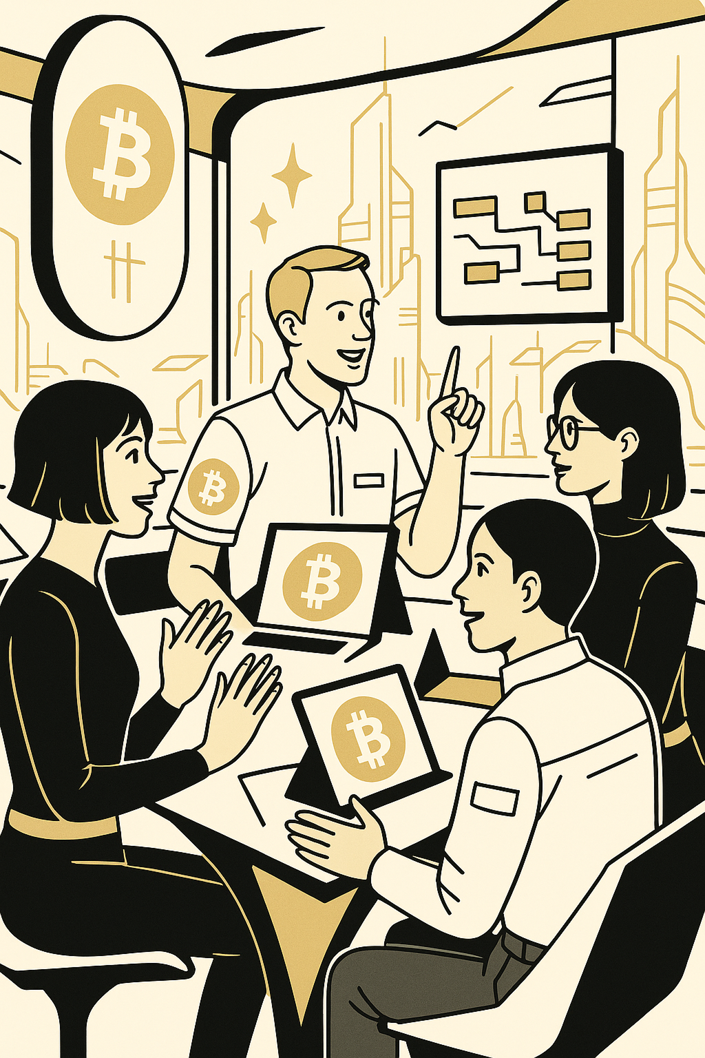 People learning about Bitcoin in a meeting